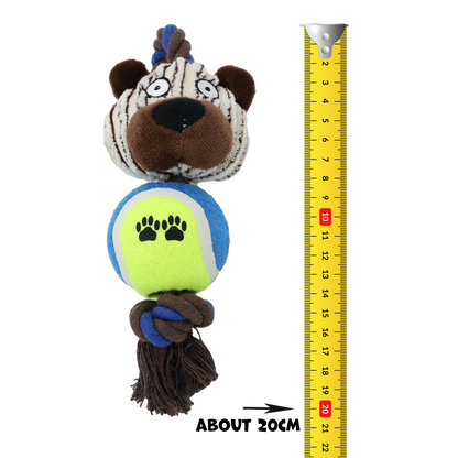 Uniq Pets Ropy Bear – плюшена играчка за куче с въже, топка и пищялка, 20 см