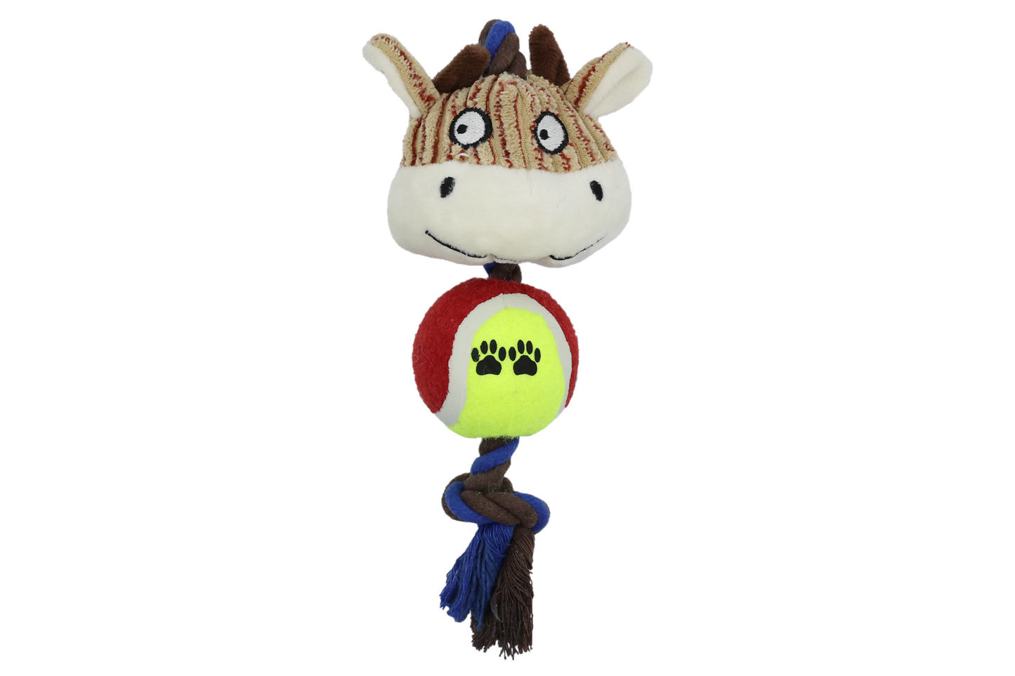 Uniq Pets Ropy Calf – плюшена играчка за куче с въже, топка и пищялка, 28 см