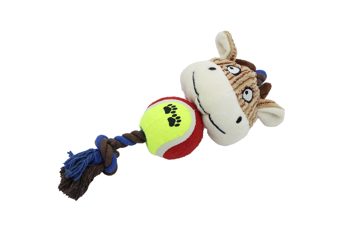 Uniq Pets Ropy Calf – плюшена играчка за куче с въже, топка и пищялка, 28 см