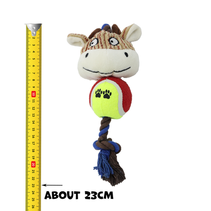 Uniq Pets Ropy Calf – плюшена играчка за куче с въже, топка и пищялка, 28 см