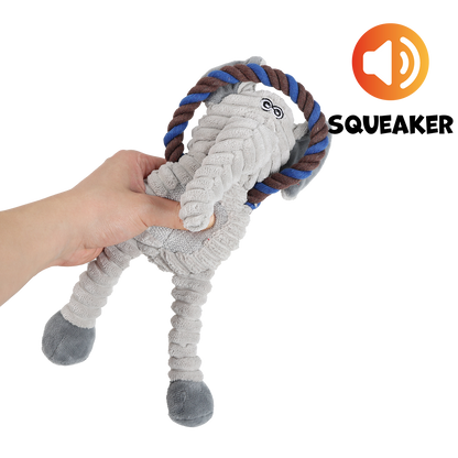 Uniq Pets Ropy Elephant – плюшена играчка за куче с въжен ринг и пищялка, 31 см
