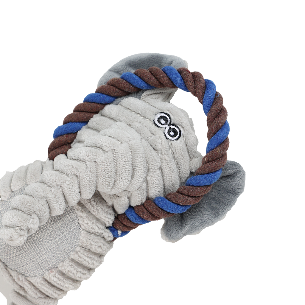 Uniq Pets Ropy Elephant Plush Dog Toy with Rope Ring and Squeaker, 31 cm