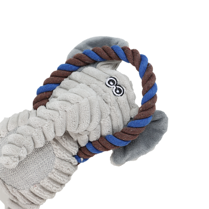 Uniq Pets Ropy Elephant – плюшена играчка за куче с въжен ринг и пищялка, 31 см