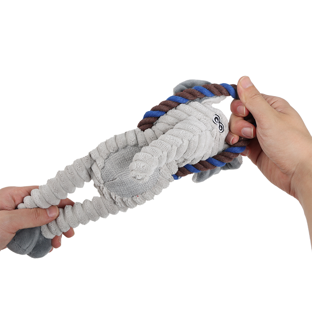Uniq Pets Ropy Elephant Plush Dog Toy with Rope Ring and Squeaker, 31 cm