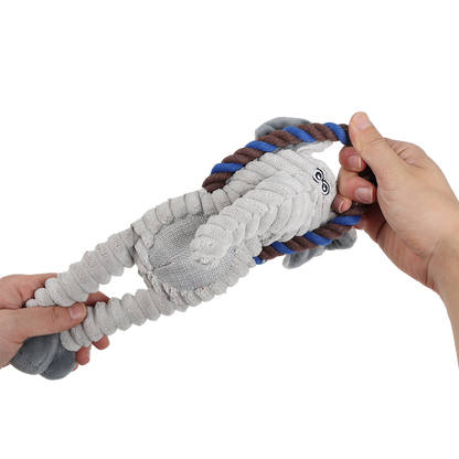 Uniq Pets Ropy Elephant – плюшена играчка за куче с въжен ринг и пищялка, 31 см