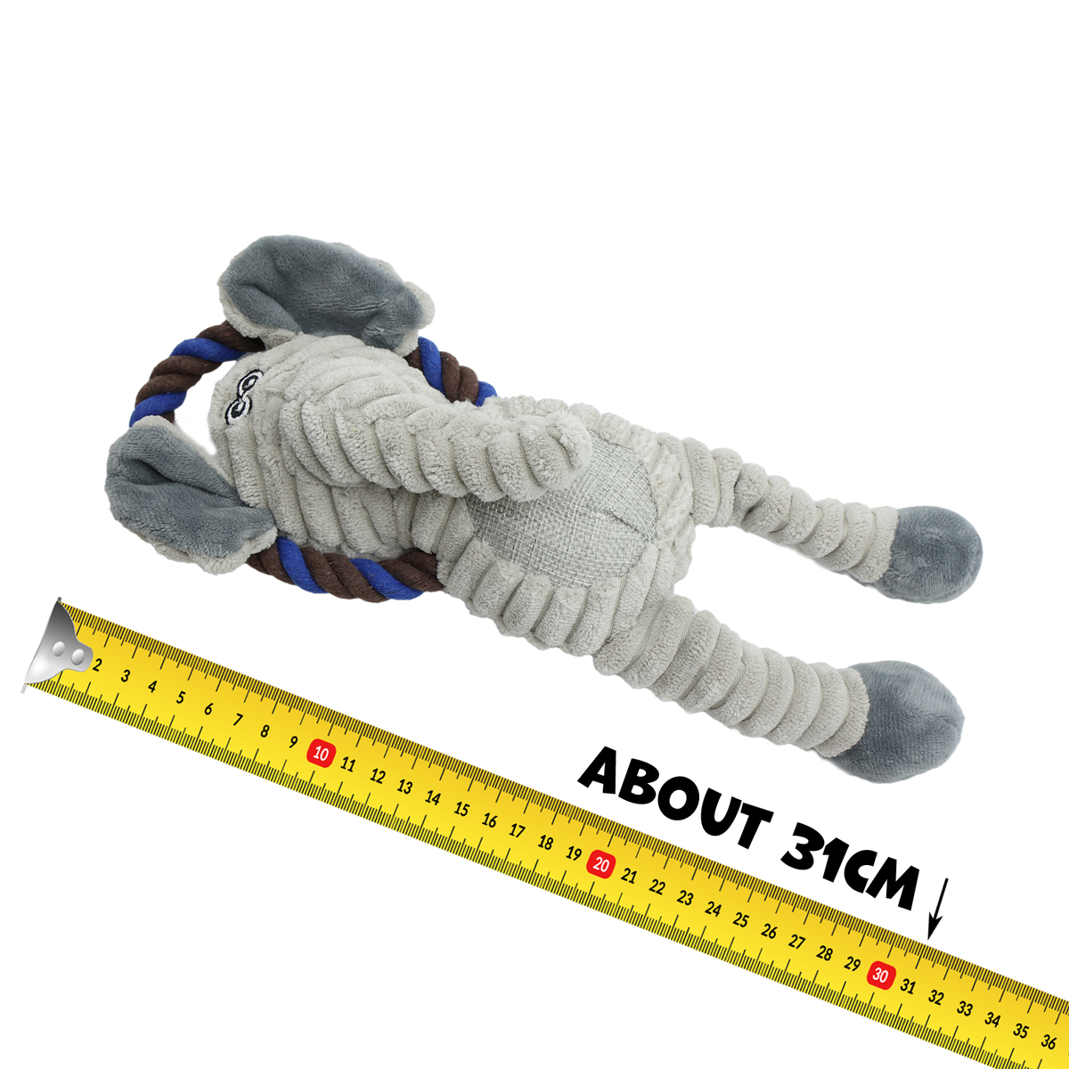 Uniq Pets Ropy Elephant – плюшена играчка за куче с въжен ринг и пищялка, 31 см