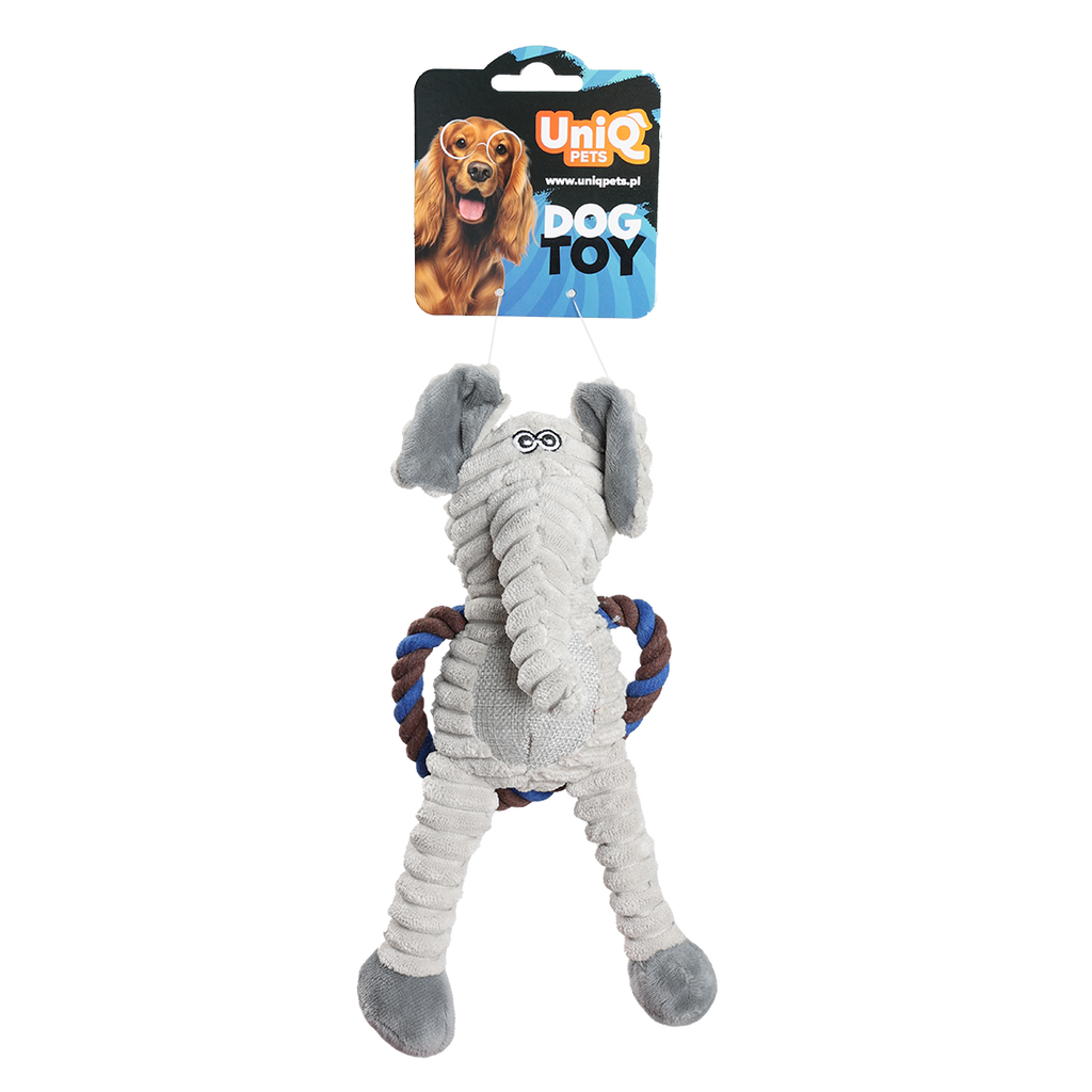 Uniq Pets Ropy Elephant Plush Dog Toy with Rope Ring and Squeaker, 31 cm