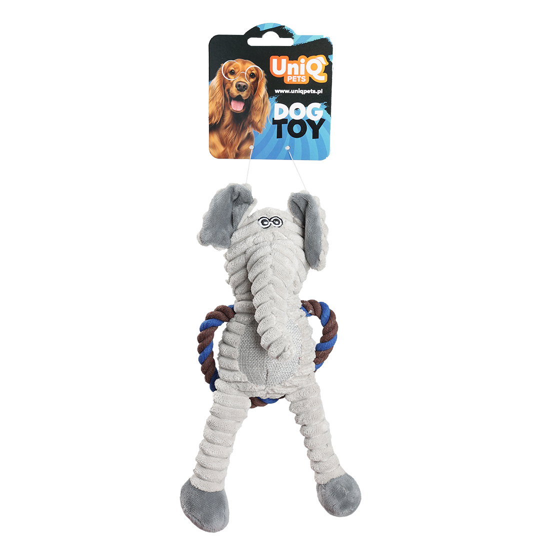 Uniq Pets Ropy Elephant – плюшена играчка за куче с въжен ринг и пищялка, 31 см