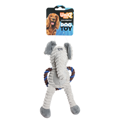 Uniq Pets Ropy Elephant – плюшена играчка за куче с въжен ринг и пищялка, 31 см