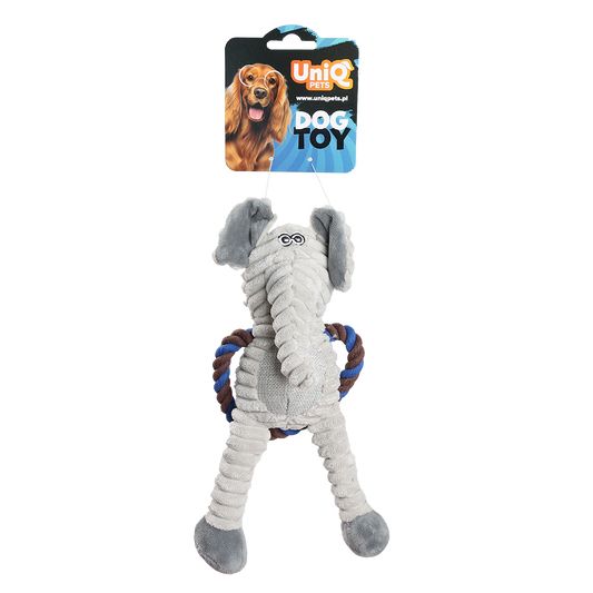 Uniq Pets Ropy Elephant – плюшена играчка за куче с въжен ринг и пищялка, 31 см