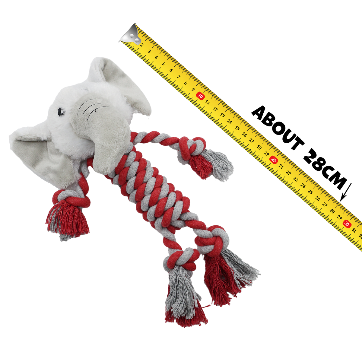 Uniq Pets Ropy Elephant – плюшена играчка за куче с въжета и пищялка, 28 см