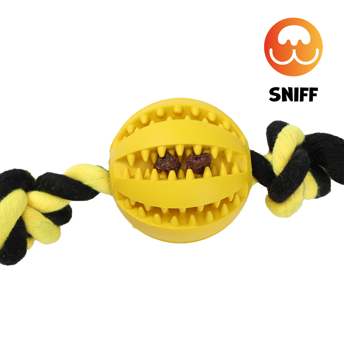 Uniq Pets Ropy – жълта дентална топка за куче с въже и аромат на мента, 40 см