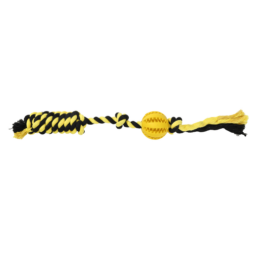 Uniq Pets Ropy – жълта дентална топка за куче с въже и аромат на мента, 40 см