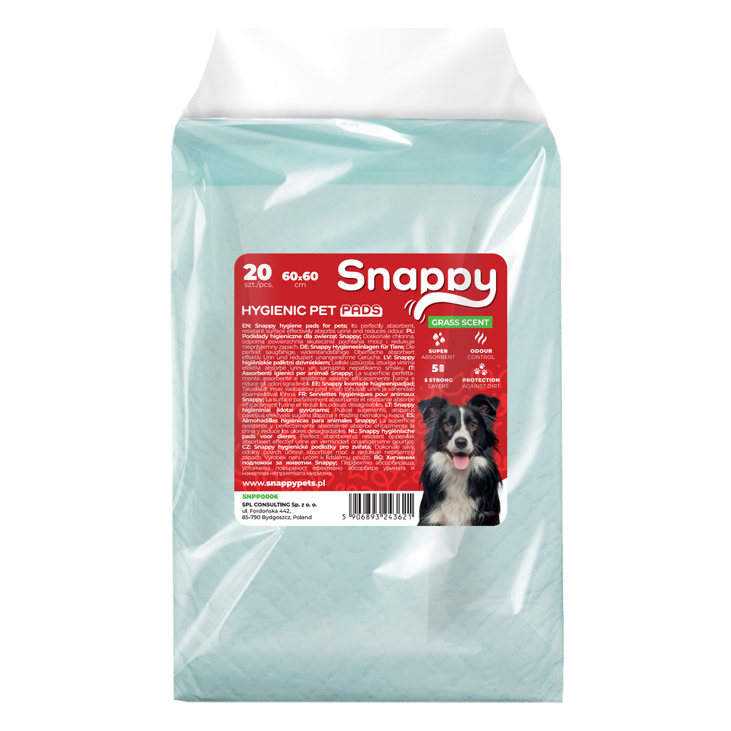 Snappy Hygienic Pet Pads Pawdry Grass Scent хигиенни подложки с аромат на трева, 60x60 см, 20 бр.