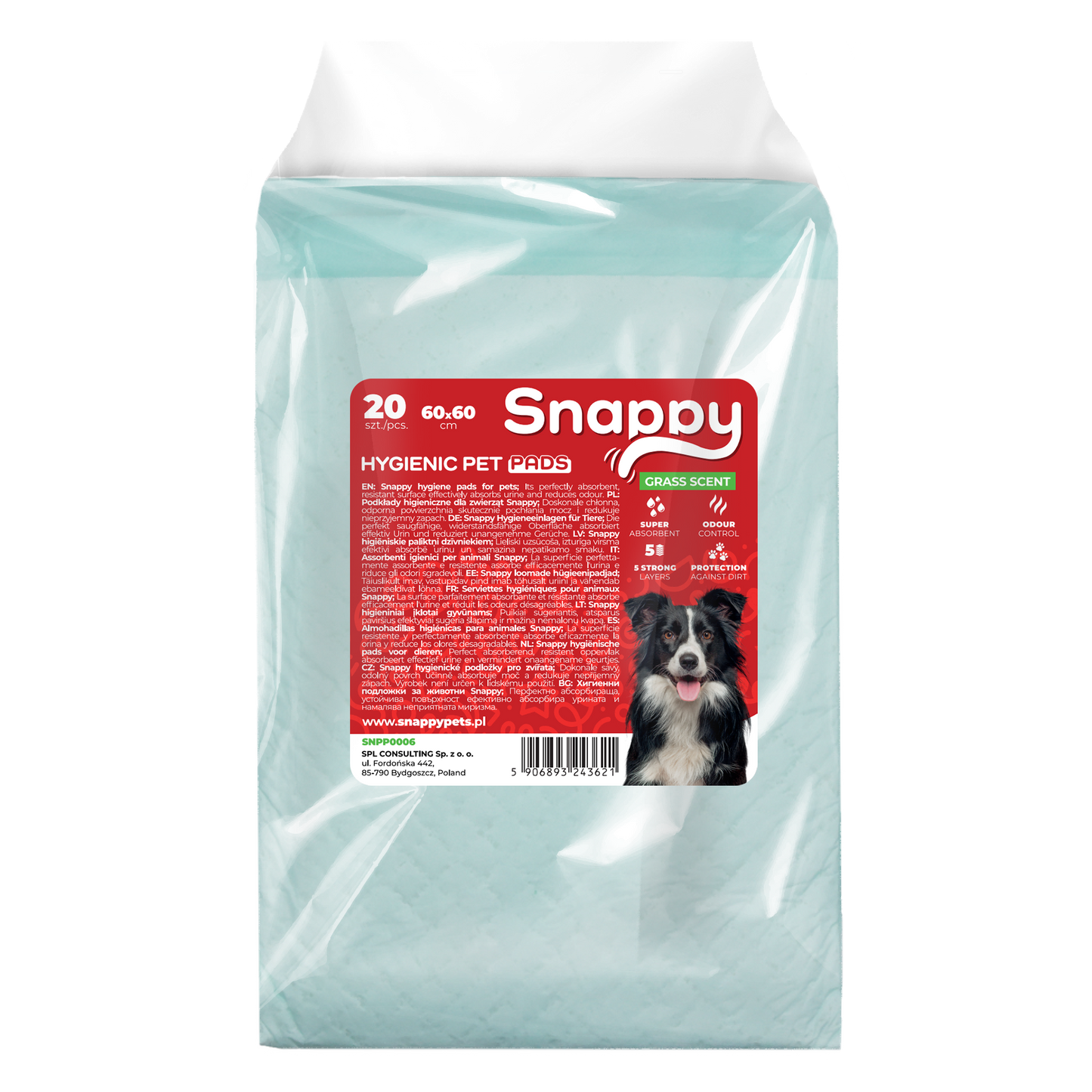 Snappy Hygienic Pet Pads Pawdry Grass Scent хигиенни подложки с аромат на трева, 60x60 см, 20 бр.