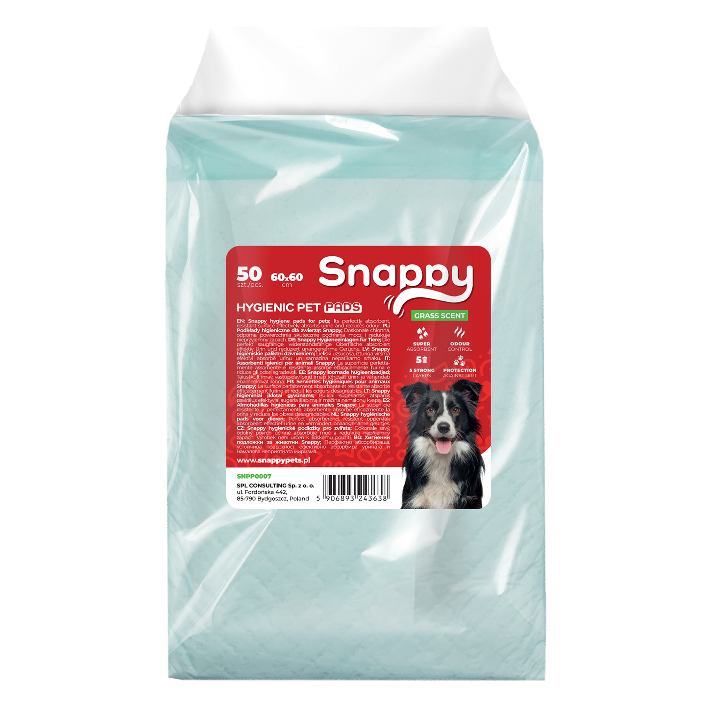 Snappy Hygienic Pet Pads Pawdry Grass Scent хигиенни подложки с аромат на трева, 60x60 см, 50 бр.