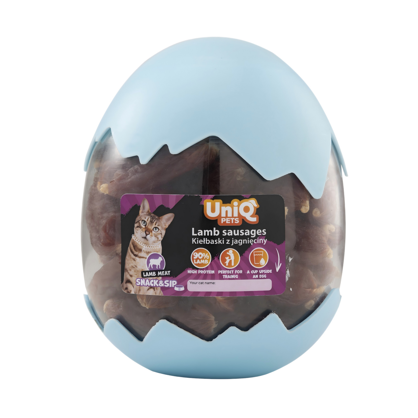 Uniq Pets Cat Snack&Sip Sniffy Lamb Sausages – меки лакомства за котки с агнешко, 400 г