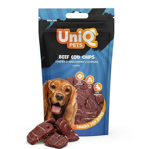 Uniq Pets Dog Snacks Meaty Beef and Cod Chips лакомства за кучета с говеждо и треска, 80 г