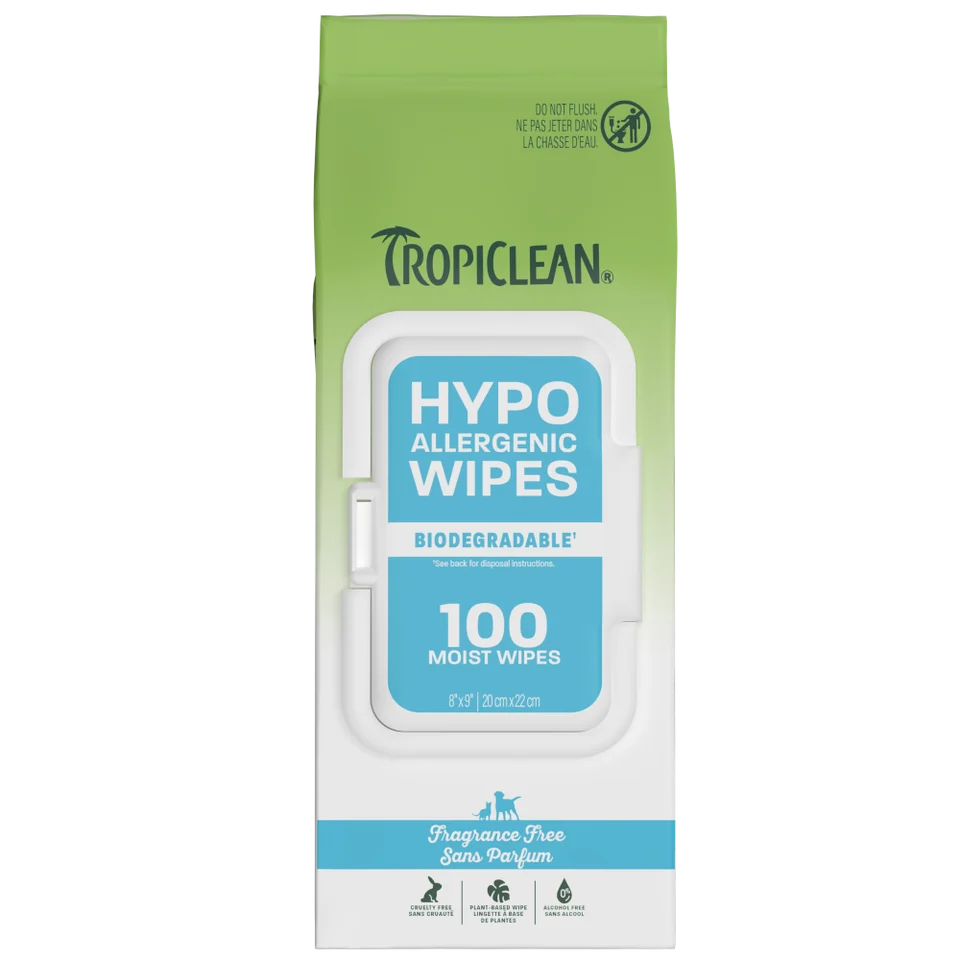TropiClean Hypoallergenic Wipes – хипоалергенни мокри кърпички за кучета и котки, 100 бр.