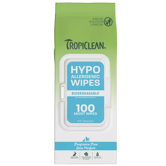 TropiClean Hypoallergenic Wipes – хипоалергенни мокри кърпички за кучета и котки, 100 бр.